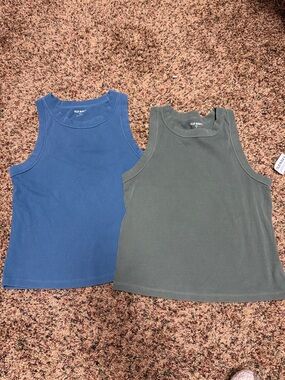 Old Navy Ribbed Tanks - Olive & Slate Blue